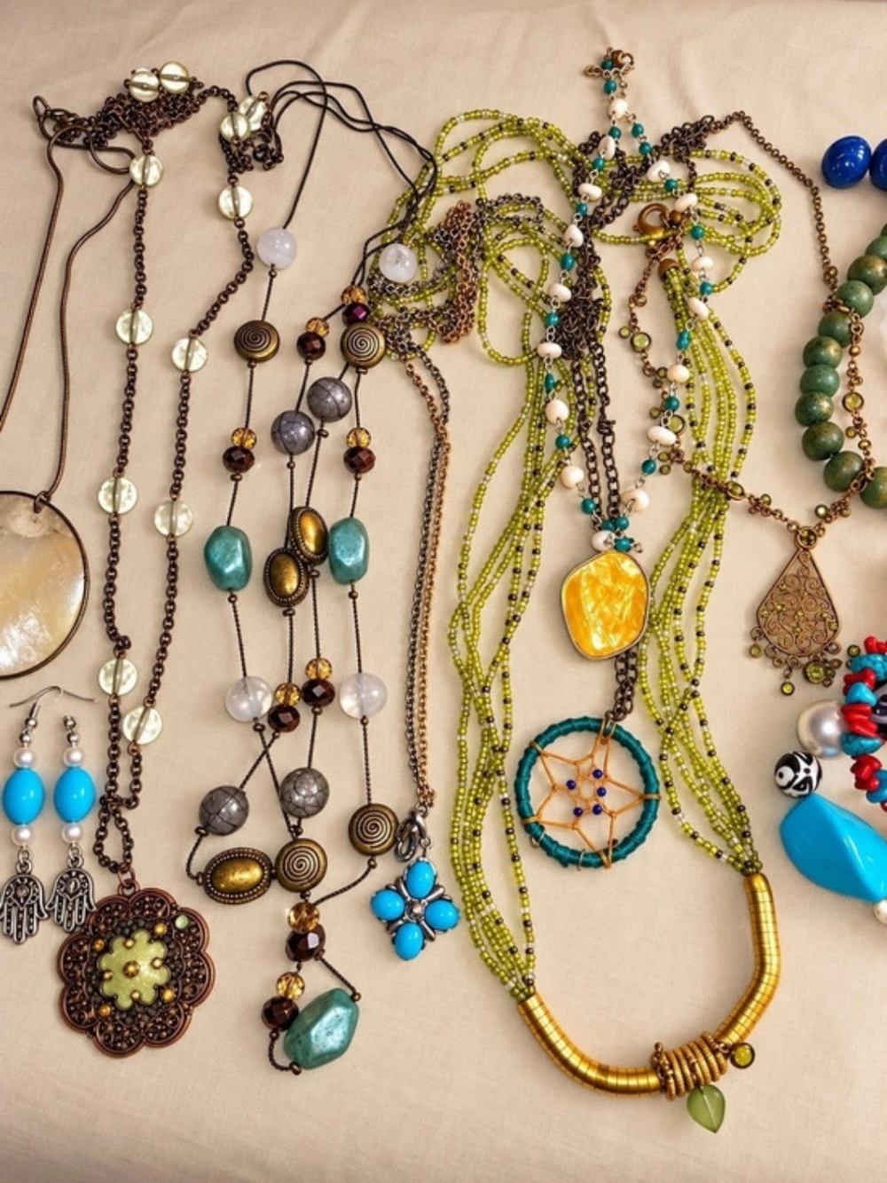 Curated 1 LB Green Turquoise Boho Jewelry Lot • 21 Pieces • Coldwater Creek